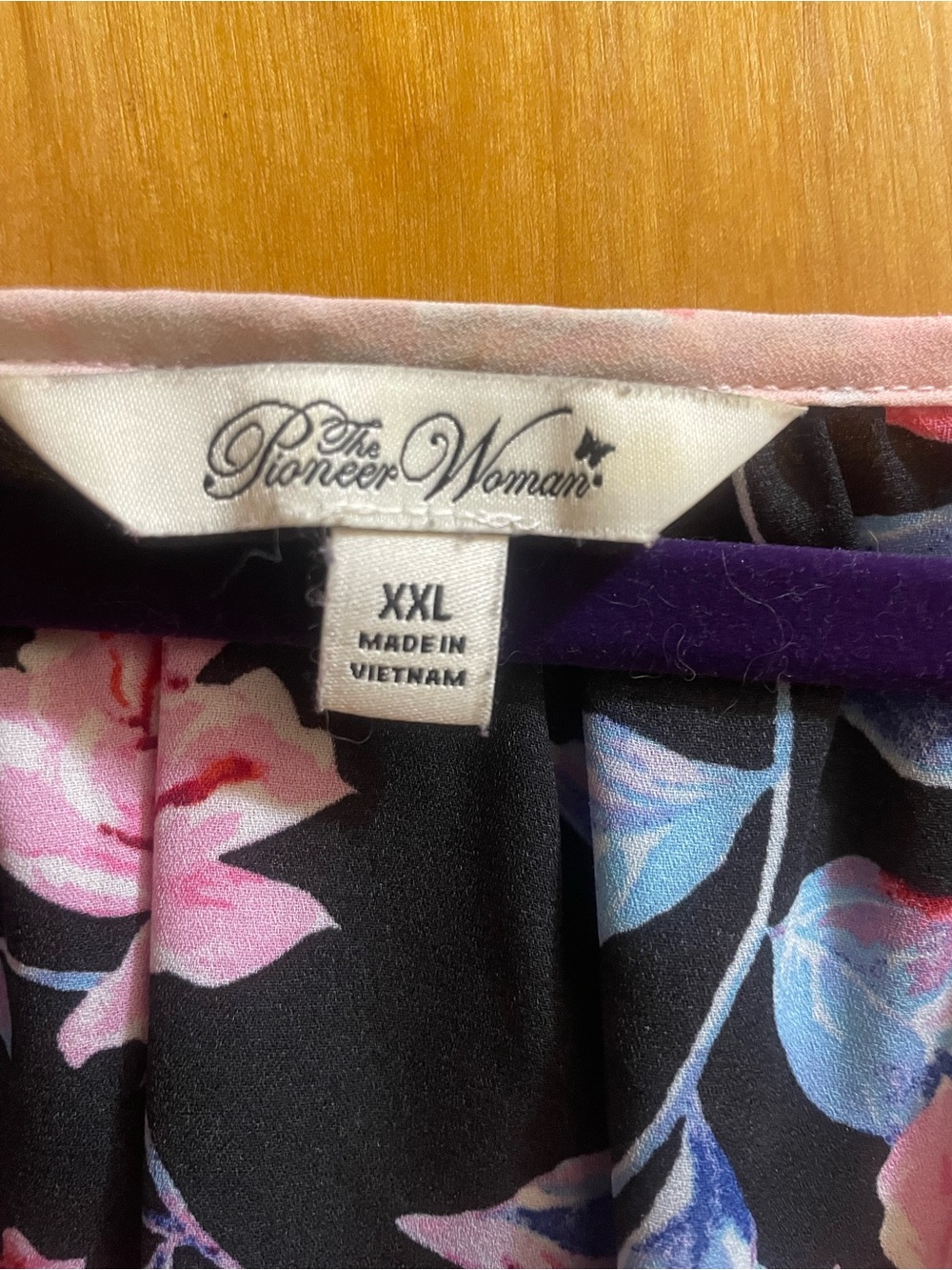 The Pioneer Woman Black Floral Peasant Blouse with Pink and Mint Accents - Picture 8 of 8